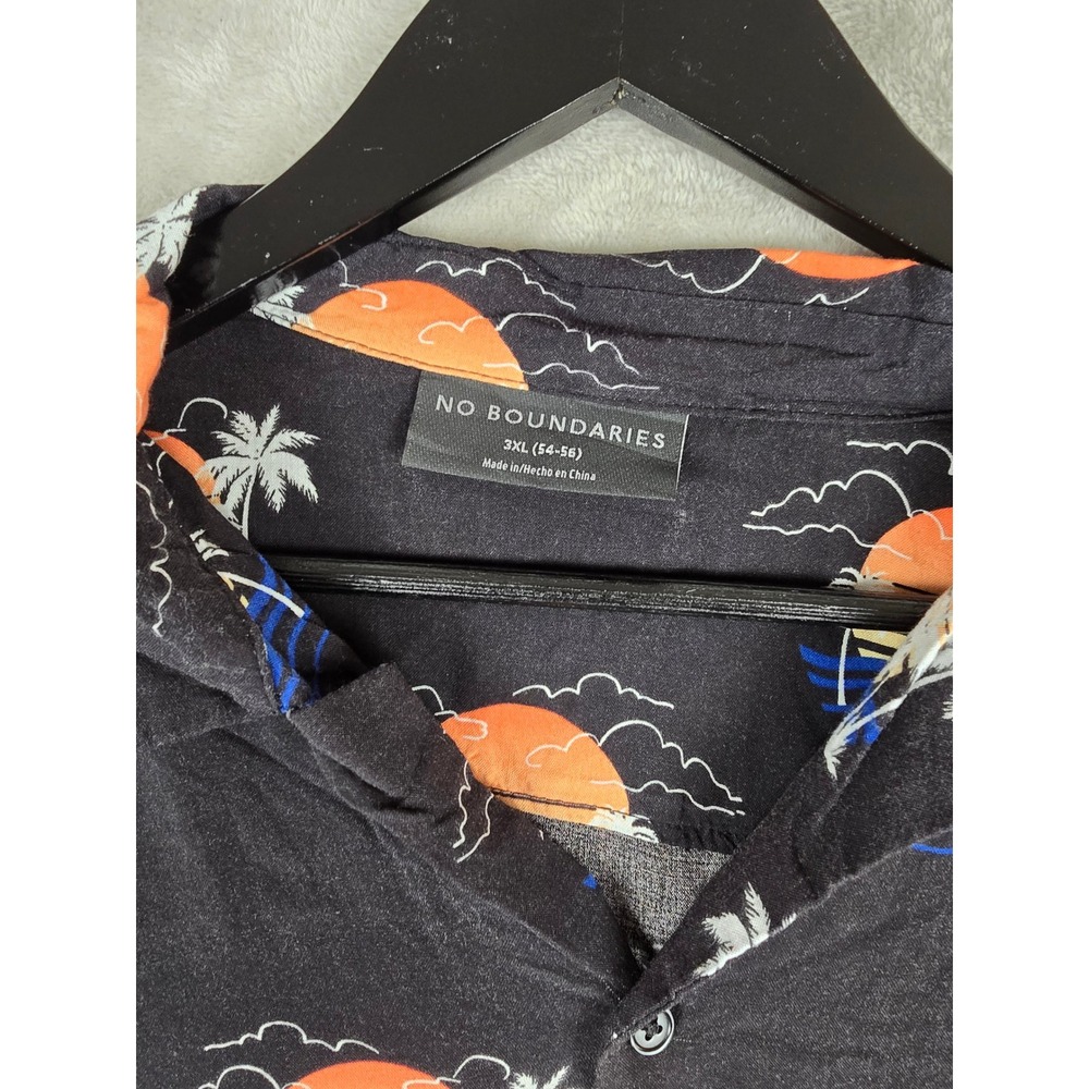 No Boundaries Hawaiian Shirt Mens 3XL Black Tropical Sunset Palm Tree Print - Picture 2 of 6